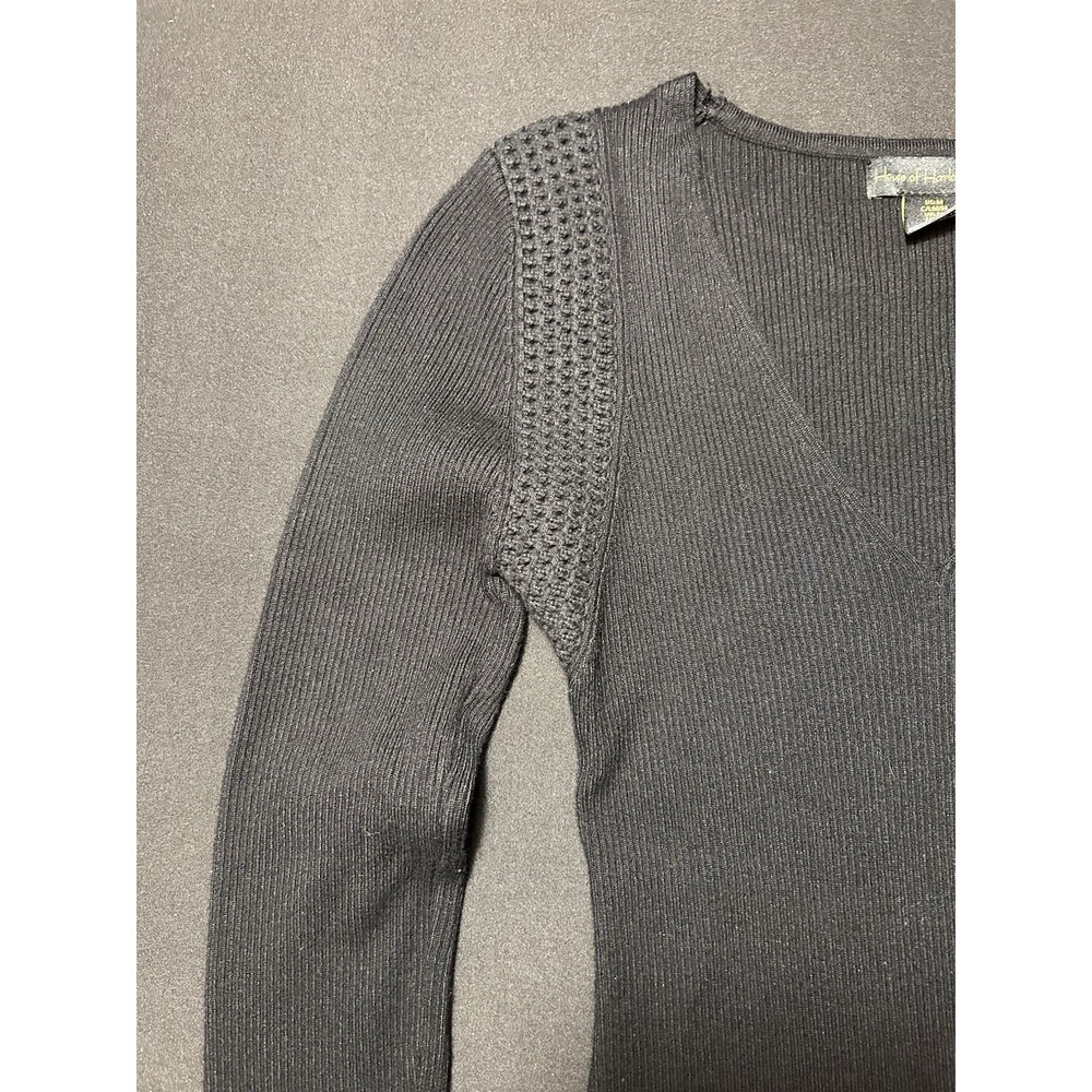 House of Harlow 1960 Black Long Sleeve V-Neck Ribbed Knit Bodysuit Womens Medium - Picture 6 of 16